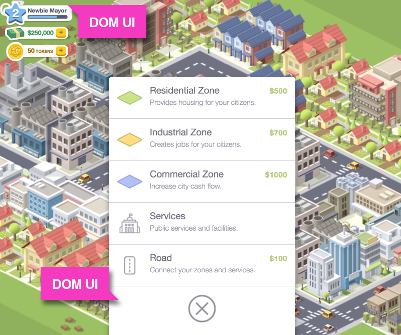 Pocket City mobile game iOS Android DOM UI Example Screenshot City Sim Building